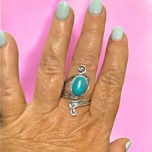Vintage Asymmetrical Turquoise Adjustable Open Ring